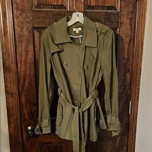 Joan Rivers Olive Double-Breasted Trench Coat